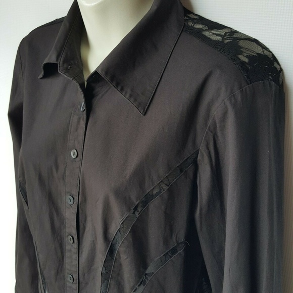 Cachè Black Lace Long Sleeve Button Down Shirt 10 - Picture 3 of 8